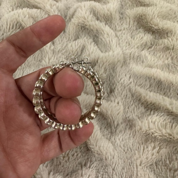 Silver Rhinestone Hoop Earrings | Double Row Sparkle - Picture 2 of 4